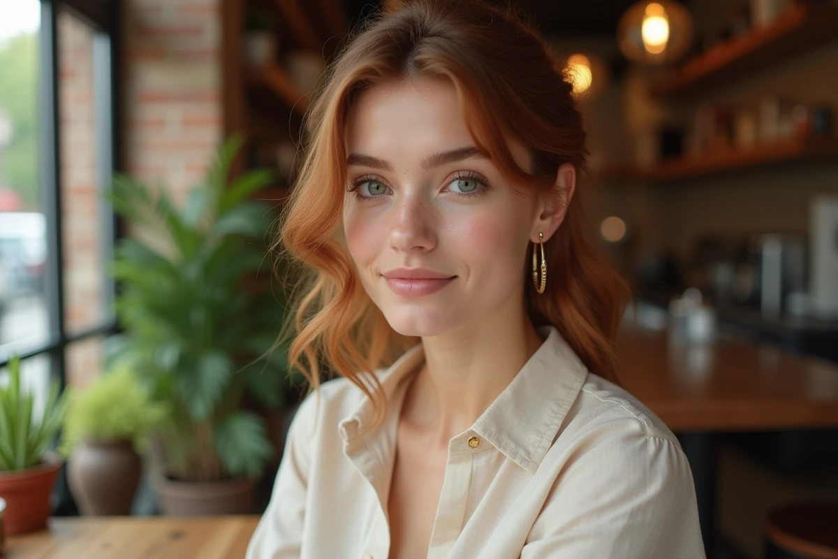 Femme portant un piercing hélix doré et un anneau de cartilage tendance sur le haut de l'oreille