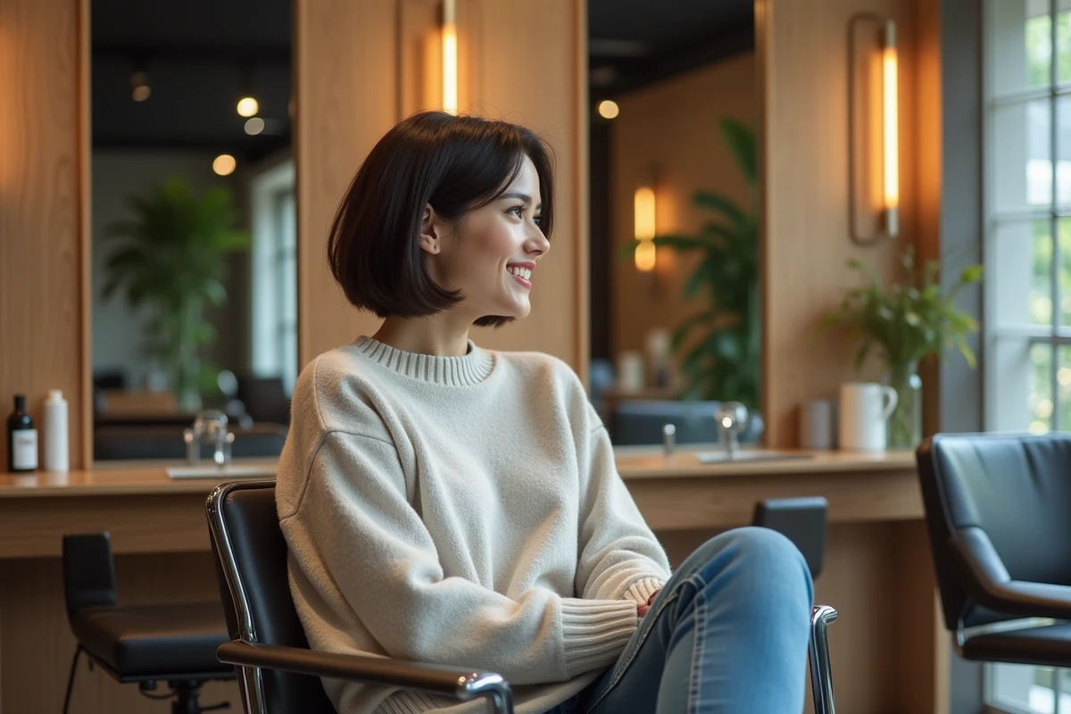 Femme souriante dans un salon de coiffure moderne