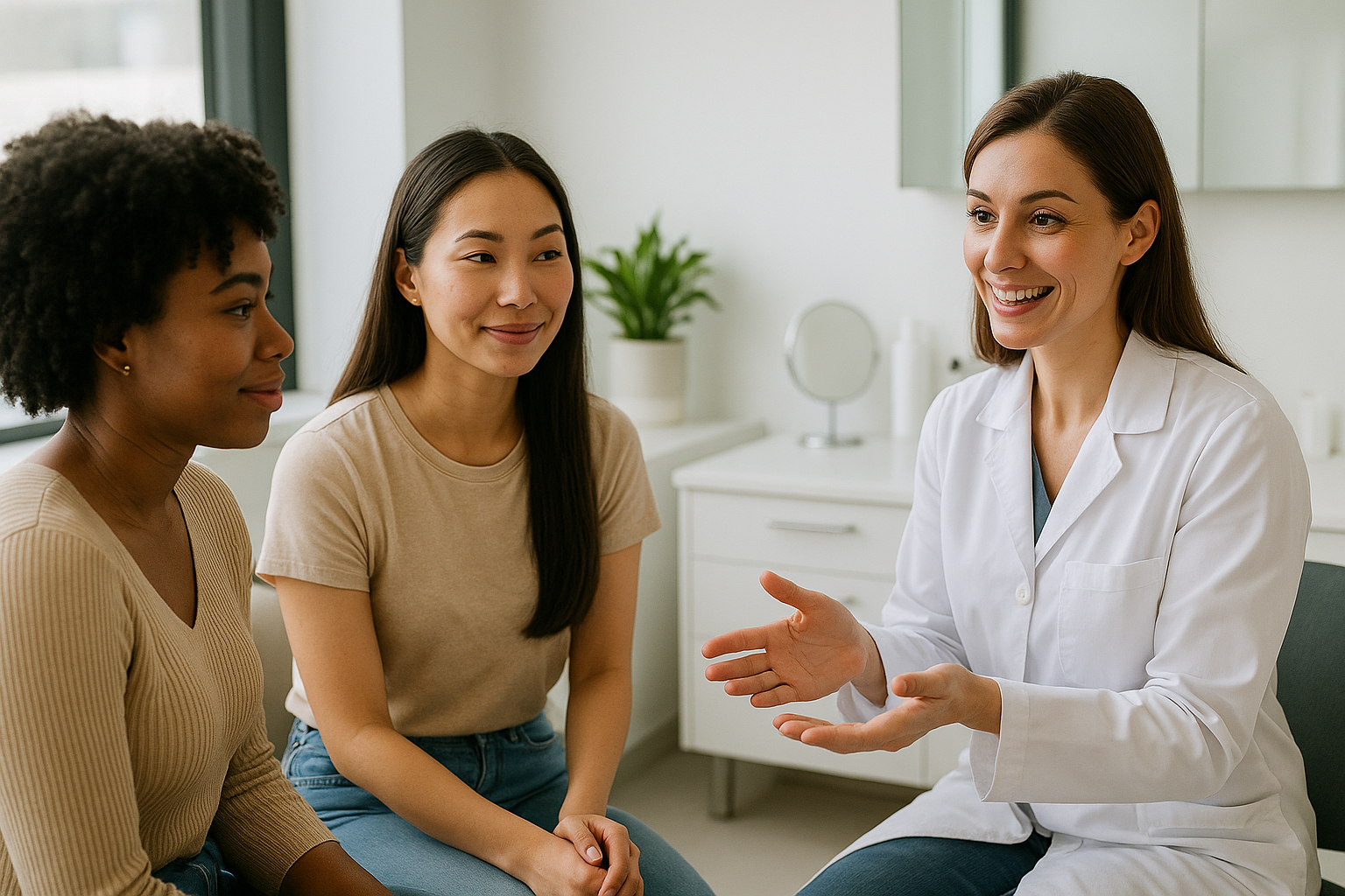 Groupe divers consultent un dermatologue en clinique moderne