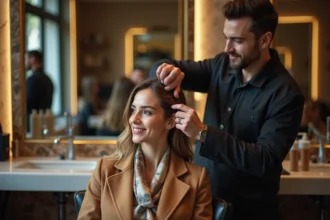 Femme élégante dans un salon parisien sophistiqué