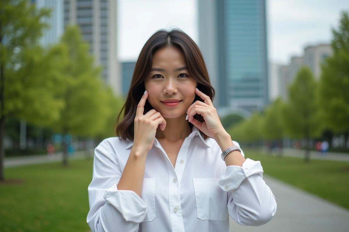 Femme confiante avec fade en extérieur dans un parc urbain