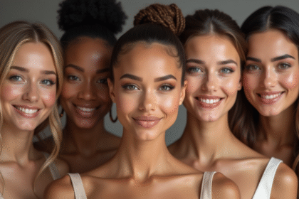 Groupe diversifié avec visages harmonieux et souriants