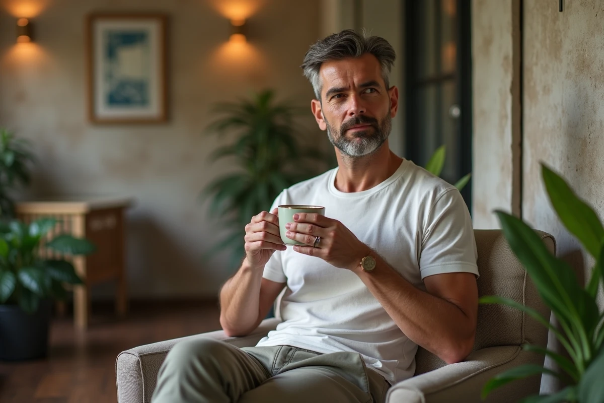 Homme assis dans un salon de massage en attente de soin