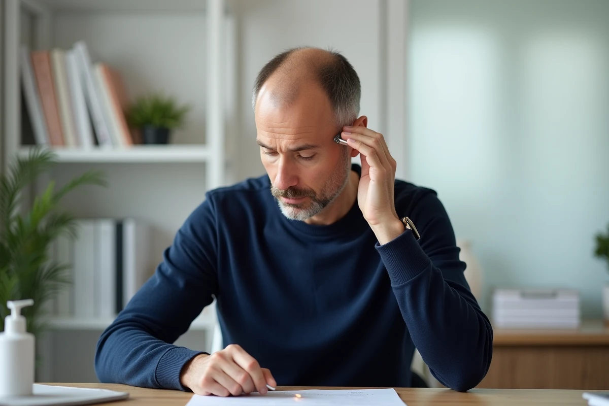 Homme appliquant un dermaroller sur le cuir chevelu pour traiter la calvitie