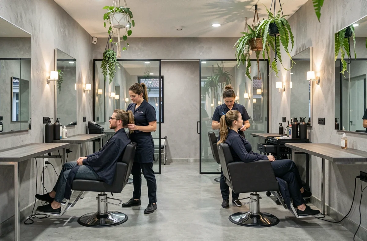 Salon de coiffure mixte Ipso Facto à Nancy avec clients homme et femme servis simultanément