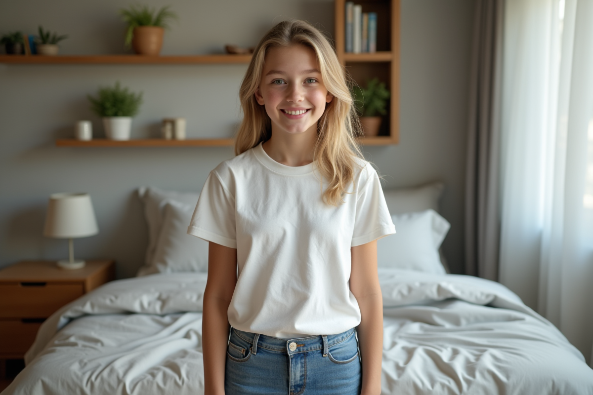 Jeune fille adolescente dans sa chambre moderne