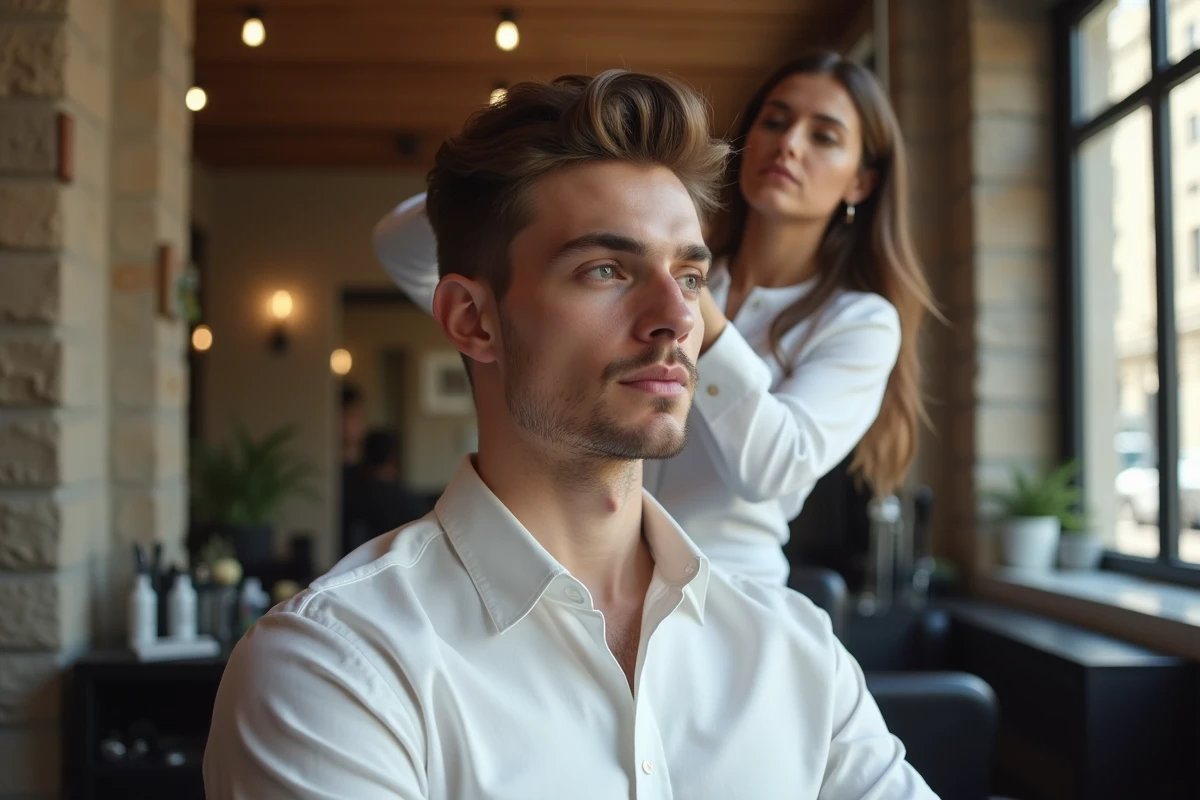 Jeune homme regardant son reflet dans un salon parisien