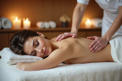 Femme détendue recevant un massage dans un salon à Toulouse