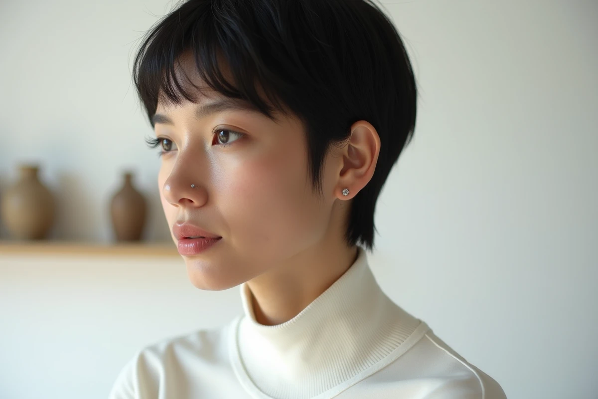 Série de petits piercings en titane sur le cartilage supérieur de l'oreille style constellation