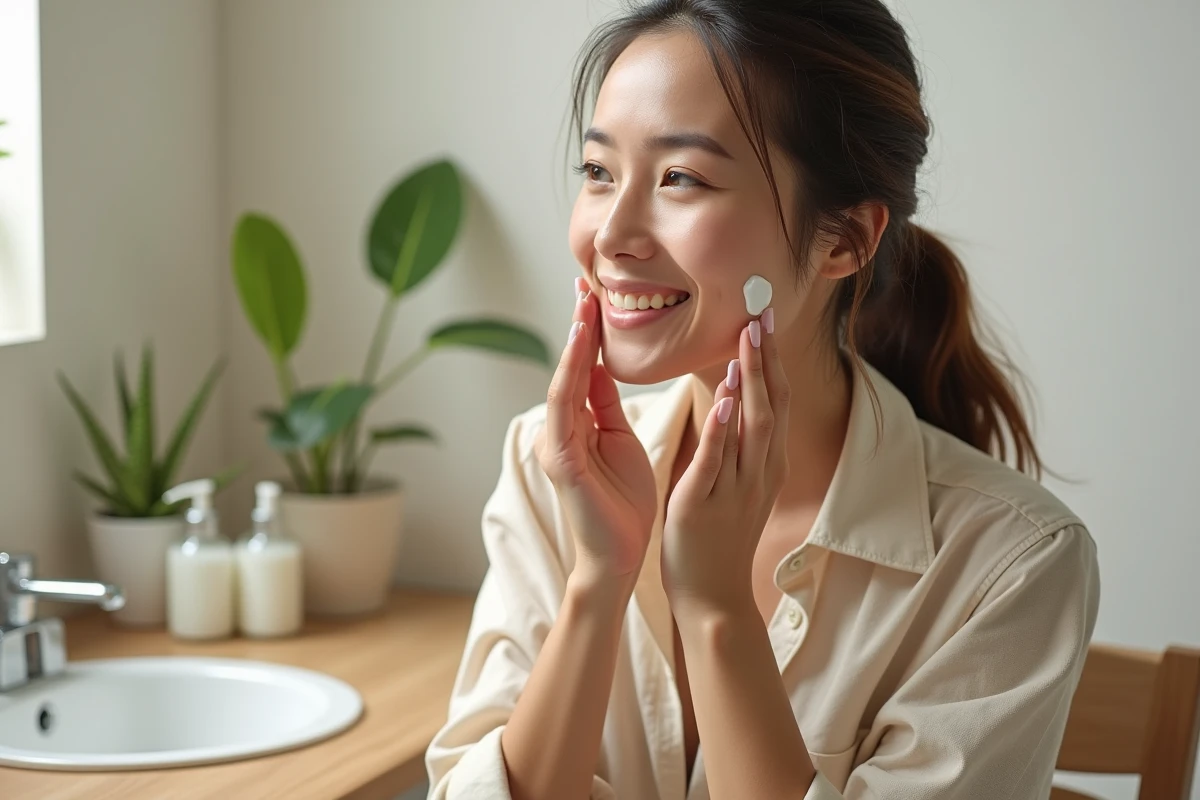 Femme appliquant une creme naturelle sur le visage