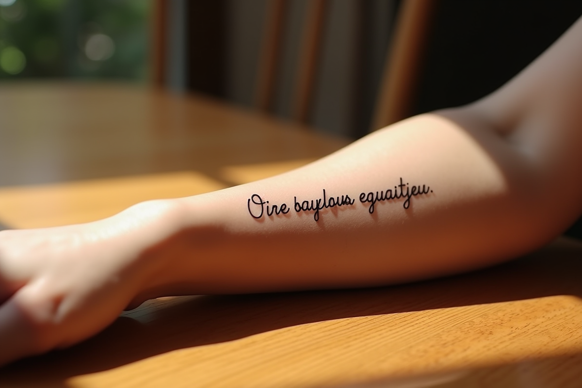 Poignet d'une femme avec un tatouage délicat en script élégant