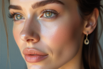 Visage de femme en gros plan moitié naturel moitié maquillé