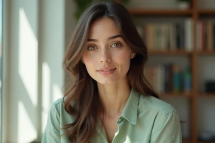 Gros plan sur les yeux marron verts d'une jeune femme, montrant les nuances hazel complexes mêlant ambre, brun et vert